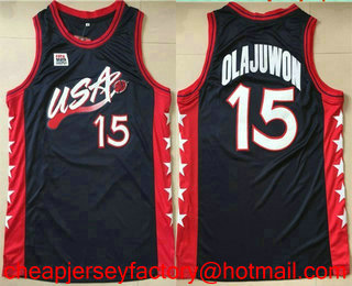 1996 Olympics Team USA Men's #15 Hakeem Olajuwon Navy Blue Stitched Basketball Swingman Jersey
