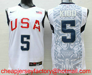 2008 Olympics Team USA Men's #5 Jason Kidd White Stitched Basketball Swingman Jersey