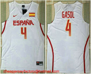 2016 Olympics Team Spain #4 Pau Gasol Revolution 30 Swingman White Jersey