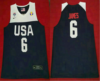 2019 FIBA Team USA #6 LeBron James Revolution 30 Swingman Navy Blue Stitched Jersey
