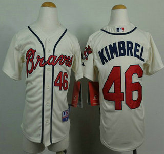 Atlanta Braves #46 Craig Kimbrel Cream Kids Jersey