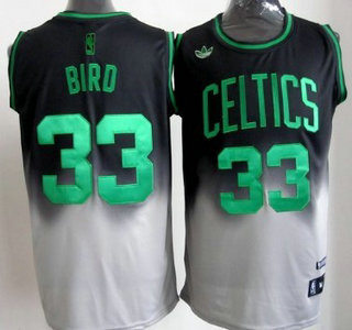 Boston Celtics #33 Larry Bird Black With Gray Fadeaway Fashion Jersey