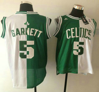 Boston Celtics 5 Kevin Garnett Revolution 30 Swingman Green And White Split Jersey