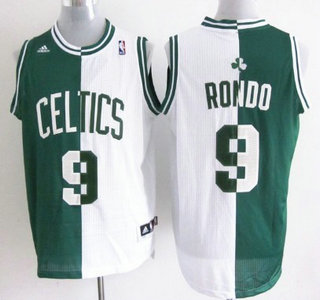 Boston Celtics 9 Rajon Rondo Revolution 30 Swingman Green And White Split Jersey