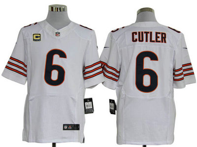 Nike Chicago Bears 6 Jay Cutler White Elite C Patch Jersey