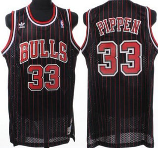 Chicago Bulls #33 Scottie Pippen Black Pinstripe Hardwood Classics Soul Swingman Throwback Jersey