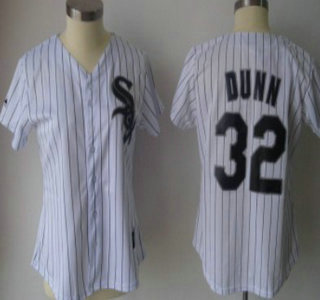 Chicago White Sox #32 Dunn White With Black Pinstripe Womens Jersey