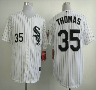 Chicago White Sox #35 Frank Thomas White With Black Pinstripe With 75TH Patch Jersey