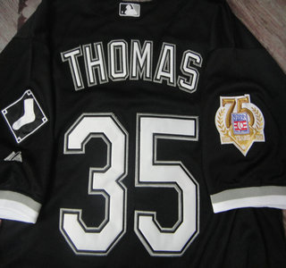 Chicago White Sox #35 Frank Thomas Black With 75TH Patch Jersey