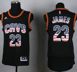 Cleveland Cavaliers #23 LeBron James Revolution 30 Swingman 2014 USA Flag Fashion Black Jersey