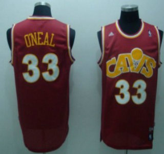 Cleveland Cavaliers 33 Shaquille Oneal Red With Yellow Throwback Swingman Jersey
