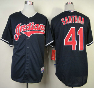 Cleveland Indians #41 Carlos Santana Navy Blue Jersey