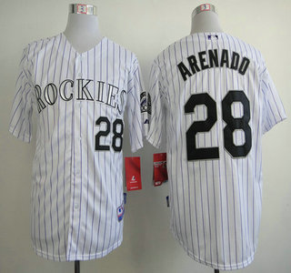 Colorado Rockies #28 Nolan Arenado White With Purple Pinstripe Jersey