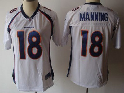 Denver Broncos 18 Peyton Manning White Womens Team Jersey