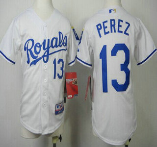 Kansas City Royals #13 Salvador Perez White Kids Jersey