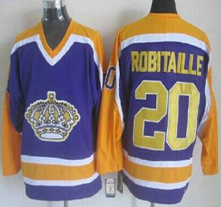 Los Angeles Kings #20 Luc Robitaille Purple With Yellow Throwback CCM Jersey
