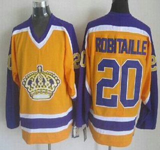 Los Angeles Kings #20 Luc Robitaille Yellow With Purple Throwback CCM Jersey