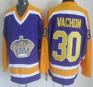 Los Angeles Kings #30 Rogie Vachon Purple With Yellow Throwback CCM Jersey