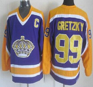 Los Angeles Kings #99 Wayne Gretzky Purple With Yellow Throwback CCM Jersey