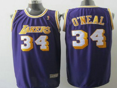 Los Angeles Lakers 34 Shaquille O Neal Purple Throwback Authentic Jersey