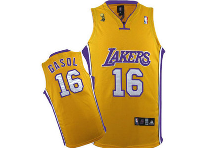 Los Angeles Lakers 16 Gasol Yellow champion Jersey