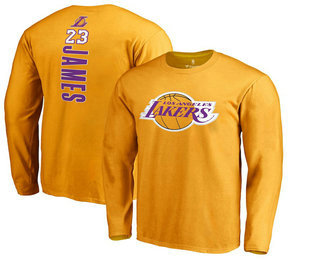 Los Angeles Lakers 23 LeBron James Backer Name & Number Long Sleeve T-Shirt - Gold