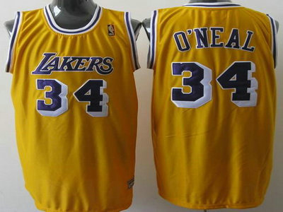 Los Angeles Lakers 34 Shaquille O'Neal Yellow Jerseys