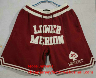 Lower Merion Aces #33 Kobe Bryant Red Just Don With Pocket High School Mesh Shorts