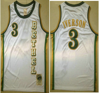 Men's Bethel High School #3 Allen Iverson White Soul Swingman Basketball Jersey