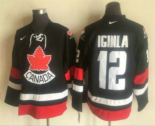 Men's 2002 Team Canada #12 Jarome Iginla Black Nike Olympic Throwback Stitched Hockey Jersey