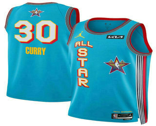 Men's 2025 All Star #30 Stephen Curry Light Blue Red Heat Press Jersey