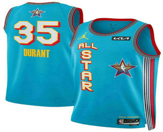 Men's 2025 All Star #35 Kevin Durant Light Blue Red Heat Press Jersey