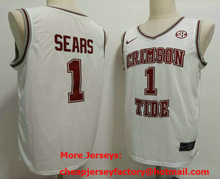 Men's Alabama Crimson Tide #1 Mark Sears White Stitched College Basketball Jersey