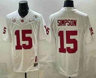 Men's Alabama Crimson Tide #15 Ty Simpson Limited White FUSE College Football Jersey