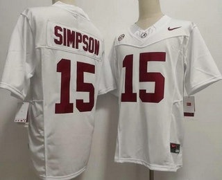 Men's Alabama Crimson Tide #15 Ty Simpson Limited White FUSE College Football Jersey