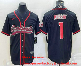 Men's Arizona Cardinals #1 Kyler Murray Black With Patch Cool Base Stitched Baseball Jersey
