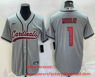 Men's Arizona Cardinals #1 Kyler Murray Grey With Patch Cool Base Stitched Baseball Jersey