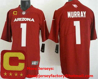 Men's Arizona Cardinals #1 Kyler Murray Limited Red C Patch Vapor Jersey