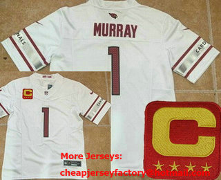 Men's Arizona Cardinals #1 Kyler Murray Limited White C Patch FUSE Vapor Jersey