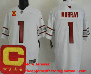 Men's Arizona Cardinals #1 Kyler Murray Limited White C Patch Vapor Jersey