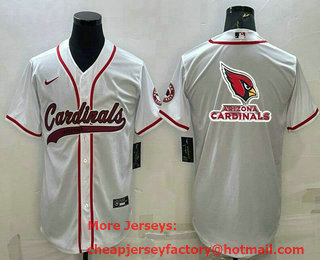 Men's Arizona Cardinals White Team Big Logo With Patch Cool Base Stitched Baseball Jersey