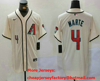 Men's Arizona Diamondback #4 Ketel Marte Number Cream Cool Base Limited Stitched Jersey
