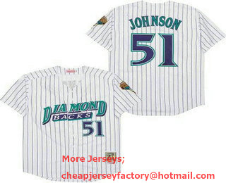 Men's Arizona Diamondbacks #51 Randy Johnson White 1999 Throwback Jersey