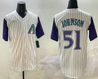 Men's Arizona Diamondbacks #51 Randy Johnson White Cooperstown Collection Throwback Stitched Nike Jersey