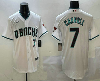 Men's Arizona Diamondbacks #7 Corbin Carroll White Player Number Team Logo Cool Base Jersey