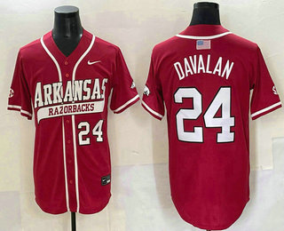 Men's Arkansas Razorbacks #24 Charles Davalan Red 2025 World Series Stitched Jersey