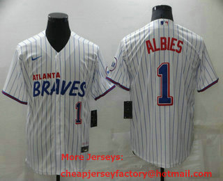 Men's Atlanta Braves #1 Ozzie Albies White 2021 City Connect Stitched MLB Cool Base Nike Jersey