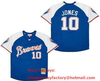Men's Atlanta Braves #10 Chipper Jones Blue White Throwback Jersey