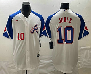 Men's Atlanta Braves #10 Chipper Jones Number White 2023 City Connect Cool Base Stitched Jersey 01