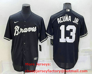 Men's Atlanta Braves #13 Ronald Acuna Jr Black Turn Back The Clock Stitched Cool Base Jersey